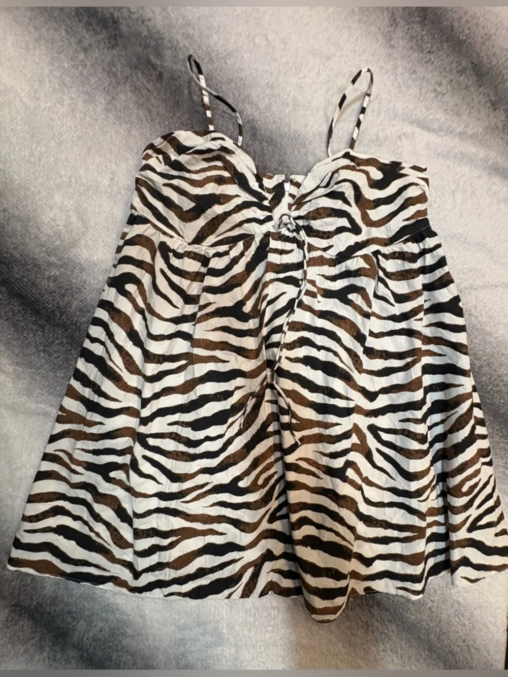 (A2) J.Crew NWOT Keyhole Mini Dress‎ Zebra Stripe Animal Print Brown Ivory 14 16